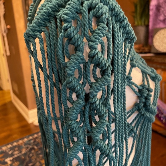 Handmade Macramé Bondage Dress Teal Blue Crochet Cut Out Distressed - Picture 14 of 16